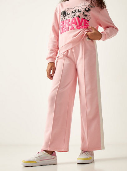 Tape Detail Wide Leg Track Pants with Elasticated Waistband-Trousers-image-0