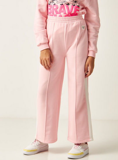 Tape Detail Wide Leg Track Pants with Elasticated Waistband-Trousers-image-1
