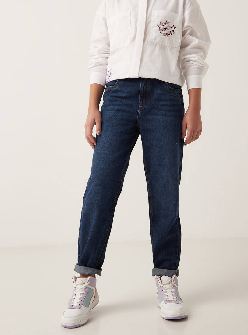 Solid Mid-Rise Jeans with Button Closure and Pockets-Jeans-image-0