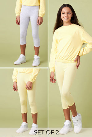 Pack of 2 - Plain Regular Fit 3/4 Leggings-mxkids-girlseighttosixteenyrs-clothing-bottoms-leggingsandjeggings-1