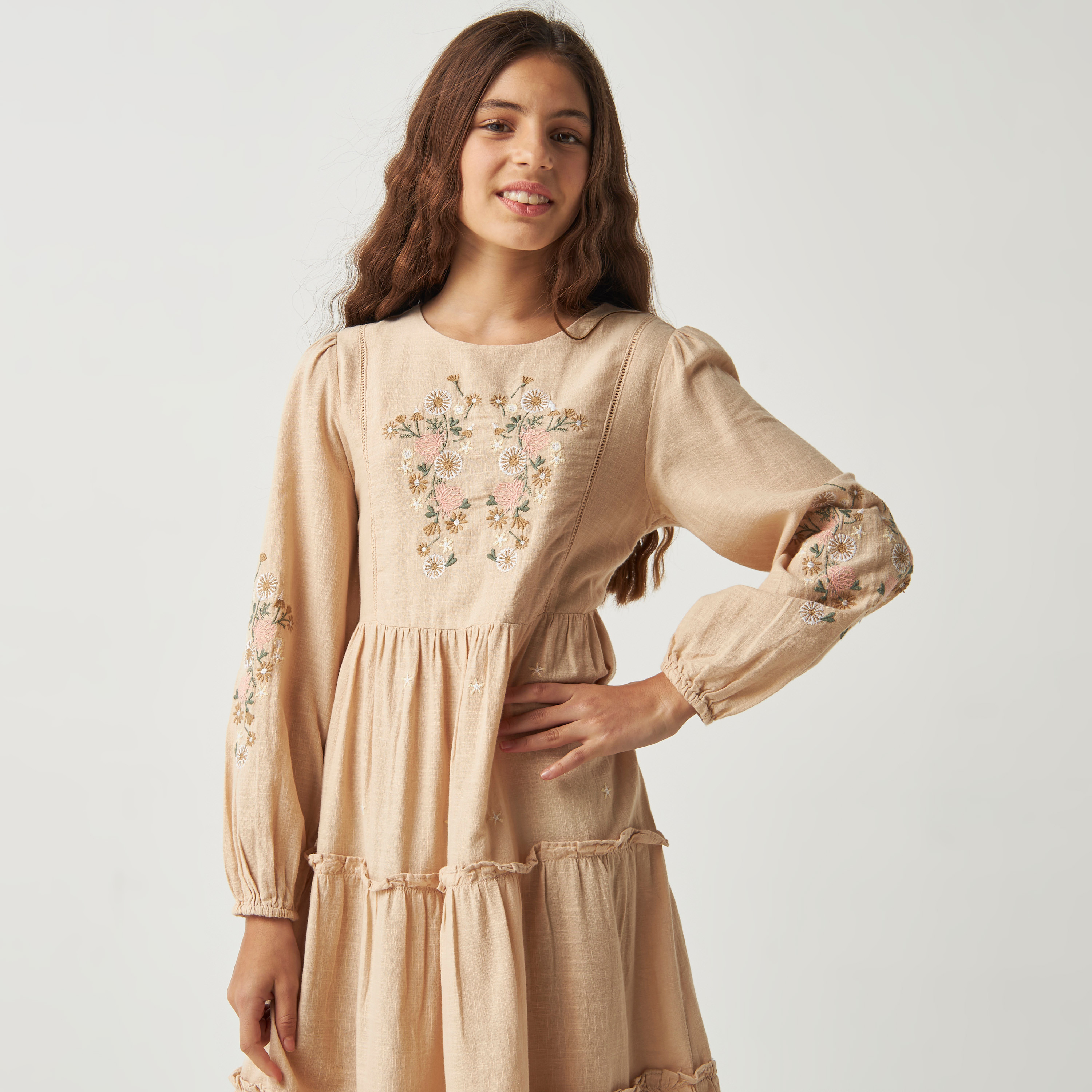 Shop Floral Embroidered Tiered Dress Online Max UAE