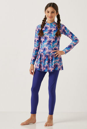 Floral Print 2-Piece Burkini with Long Sleeves