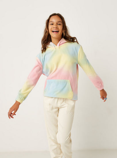 Tie-Dye Print Long Sleeves Sweatshirt with Hood and Kangaroo Pocket