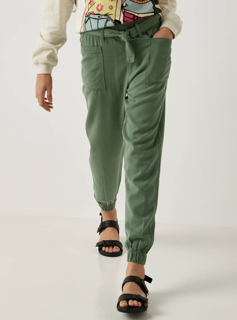 Solid Joggers with Elasticated Waistband and Pockets-Trousers-image-0