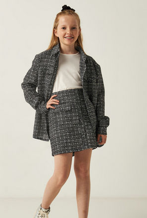 Boucle Textured Shacket with Long Sleeves and Flap Pockets