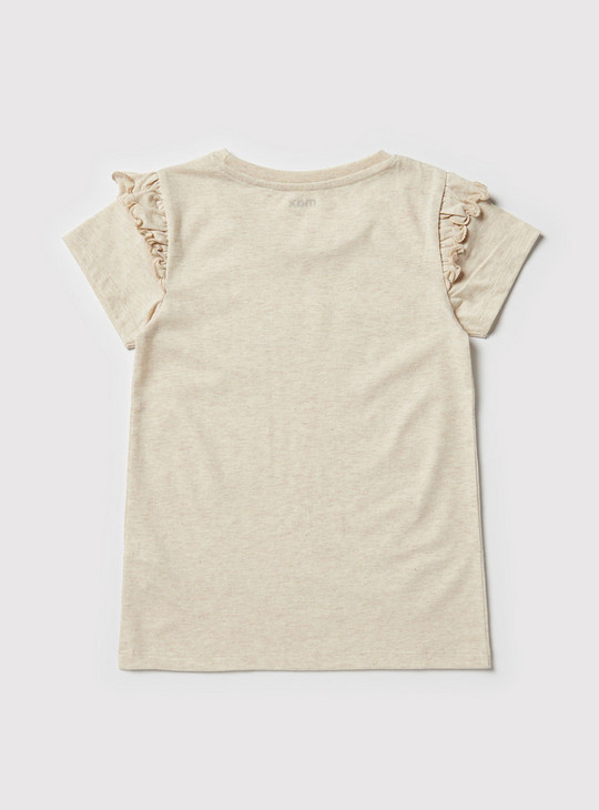 Printed BCI Cotton Round Neck T-shirt with Short Sleeves and Ruffles