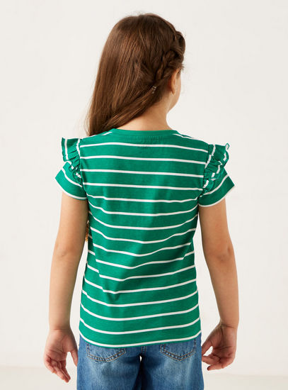 Striped BCI Cotton T-shirt with Short Sleeves and Frill Detail
