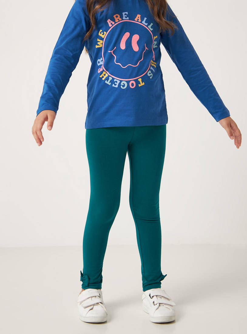 Bow Accented Legging with Elasticated Waistband-Leggings & Jeggings-image-1
