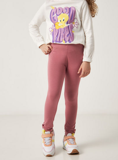 Bow Accented Legging with Elasticated Waistband-Leggings & Jeggings-image-1