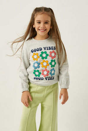 Printed Round Neck Sweatshirt with Long Sleeves