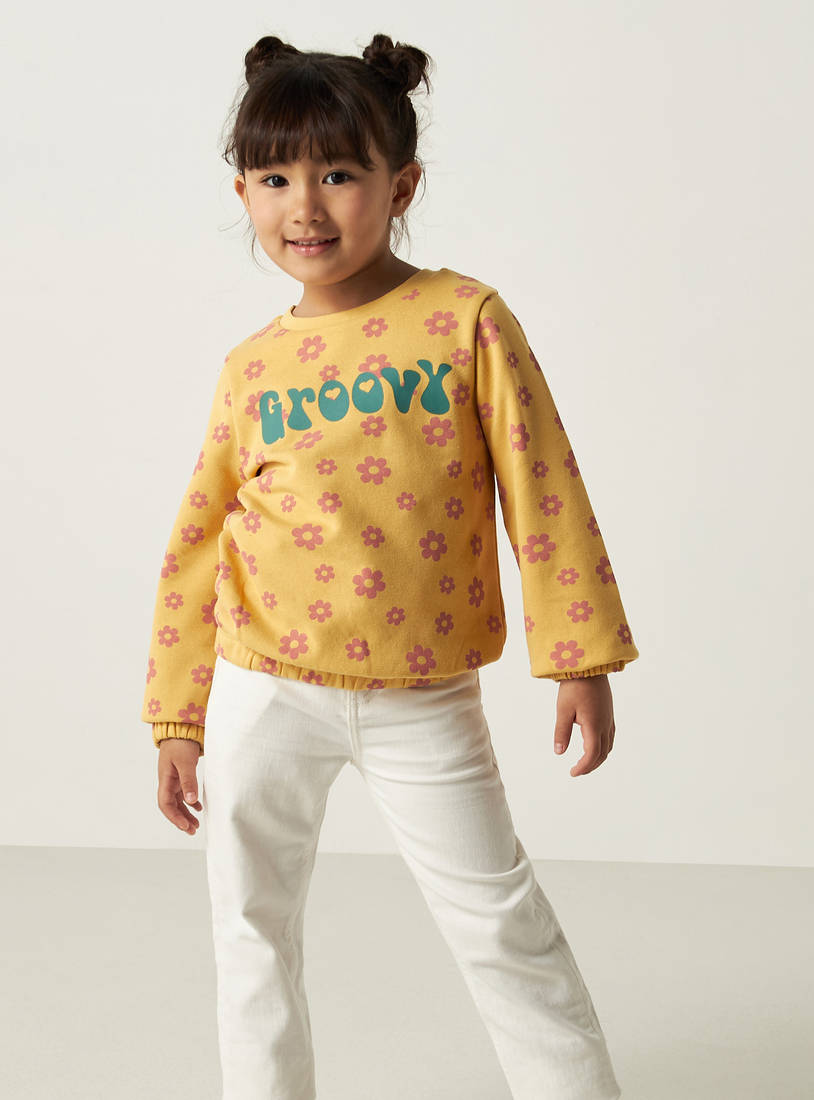 Floral Print Sweatshirt with Crew Neck and Long Sleeves-Hoodies & Sweatshirts-image-0