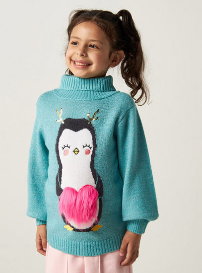 Penguin Sweater with Turtle Neck and Long Sleeves