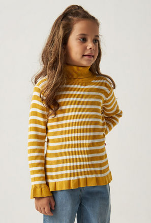 Striped Sweater with Turtle Neck and Long Sleeves