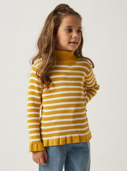 Striped Sweater with Turtle Neck and Long Sleeves