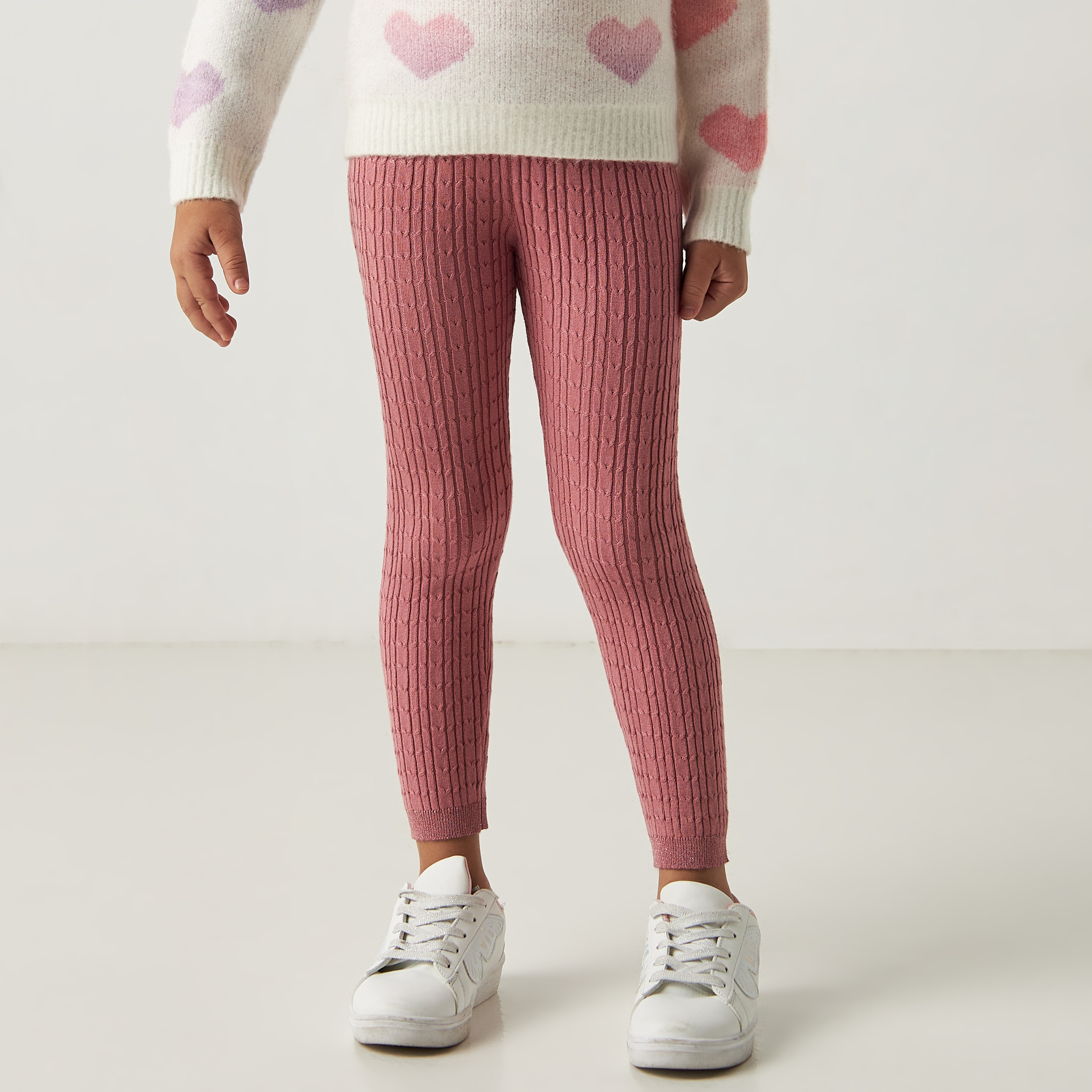 Cable Knit Crew Neck Sweater and Leggings Set - Wine