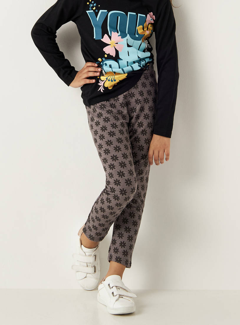 Floral Print Jeggings with Elasticated Waistband-Leggings & Jeggings-image-0