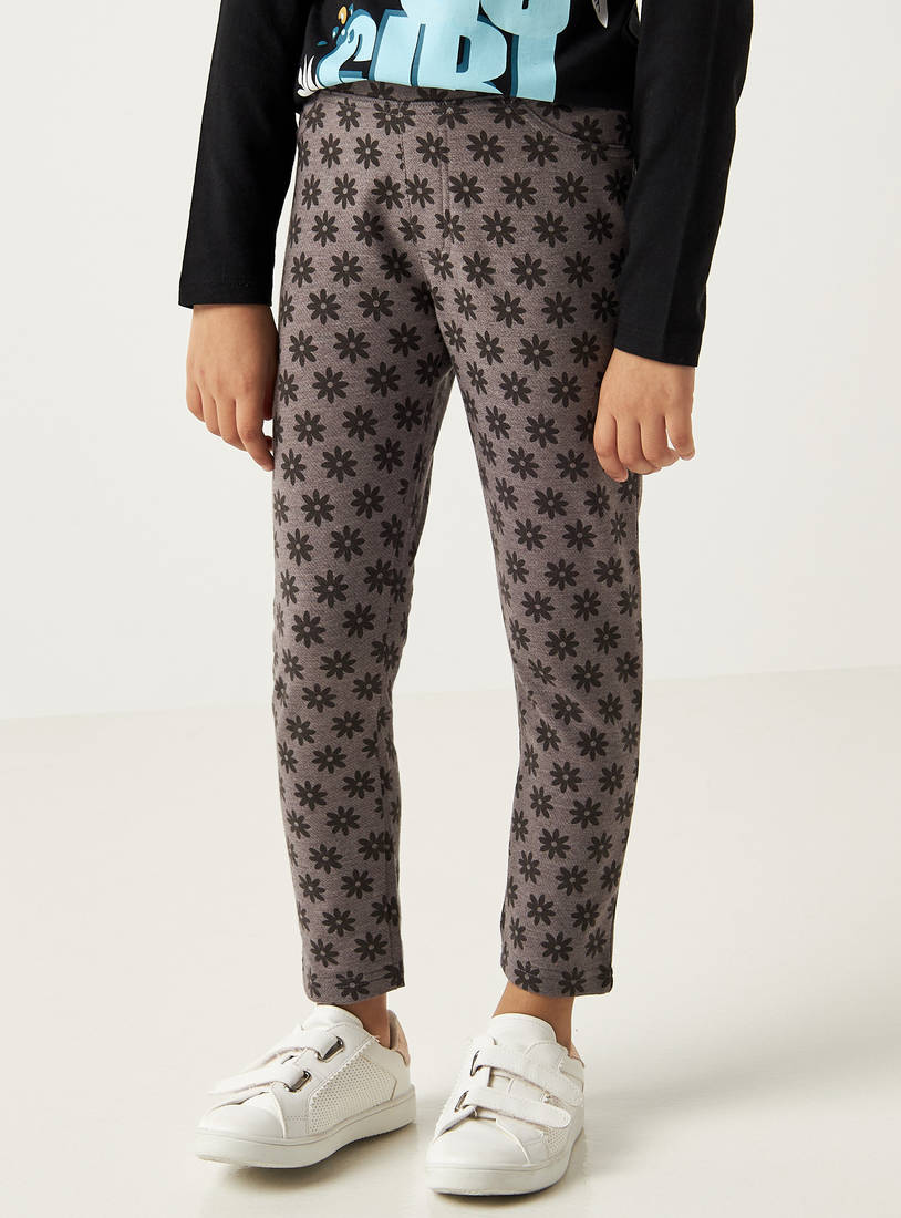 Floral Print Jeggings with Elasticated Waistband-Leggings & Jeggings-image-1