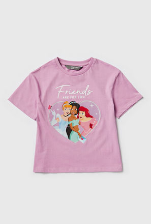 Disney Princess Print Crew Neck T-shirt with Short Sleeves