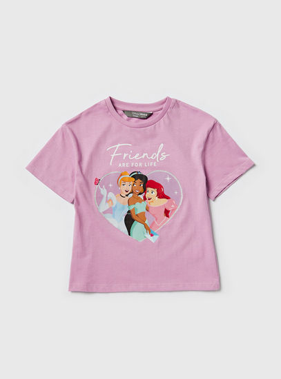 Disney Princess Print Crew Neck T-shirt with Short Sleeves