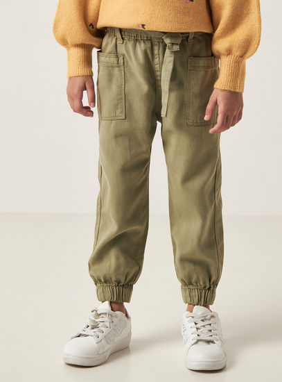 Solid Pants with Tie-Up Closure and Pockets