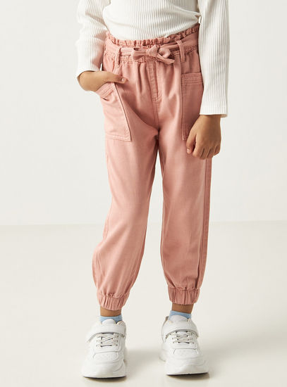 Solid Pants with Tie-Up Closure and Pockets