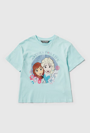 Frozen Print Crew Neck T-shirt with Short Sleeves
