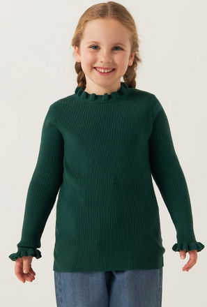 Ribbed Sweater with Round Neck and Long Sleeves
