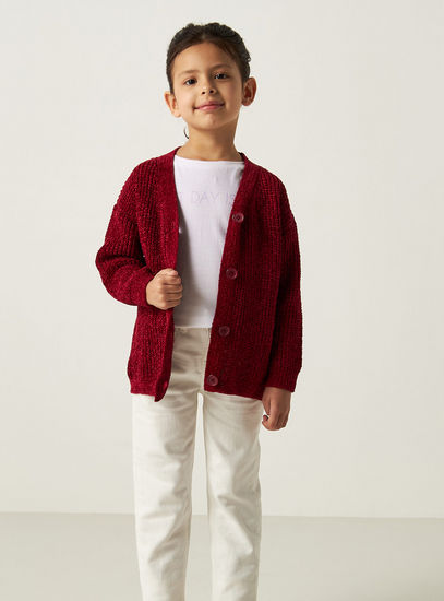 Textured Cardigan with Button Closure and Long Sleeves