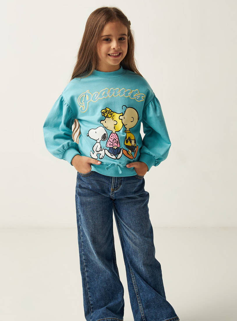 Peanut Print Round Neck Sweatshirt with Long Sleeves and Bow Detail-Hoodies & Sweatshirts-image-0