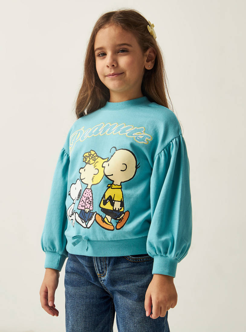Peanut Print Round Neck Sweatshirt with Long Sleeves and Bow Detail-Hoodies & Sweatshirts-image-1
