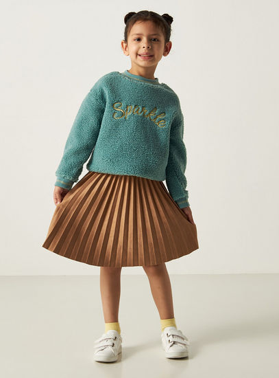 Plush Long Sleeve Sweatshirt and Pleated Skirt Set