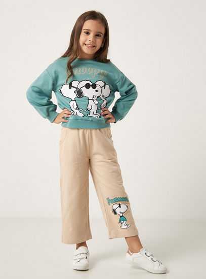 Snoopy Print Round Neck Sweatshirt and Full Length Pant Set
