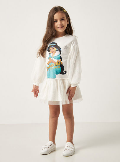 Jasmine Print Sweatshirt Dress with Long Sleeves and Mesh Detail