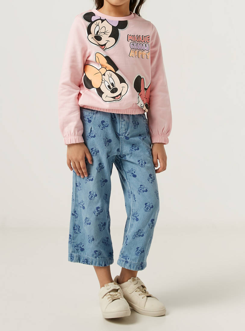 Minnie Mouse Print Culotte with Button Closure and Pocket-Jeans-image-0