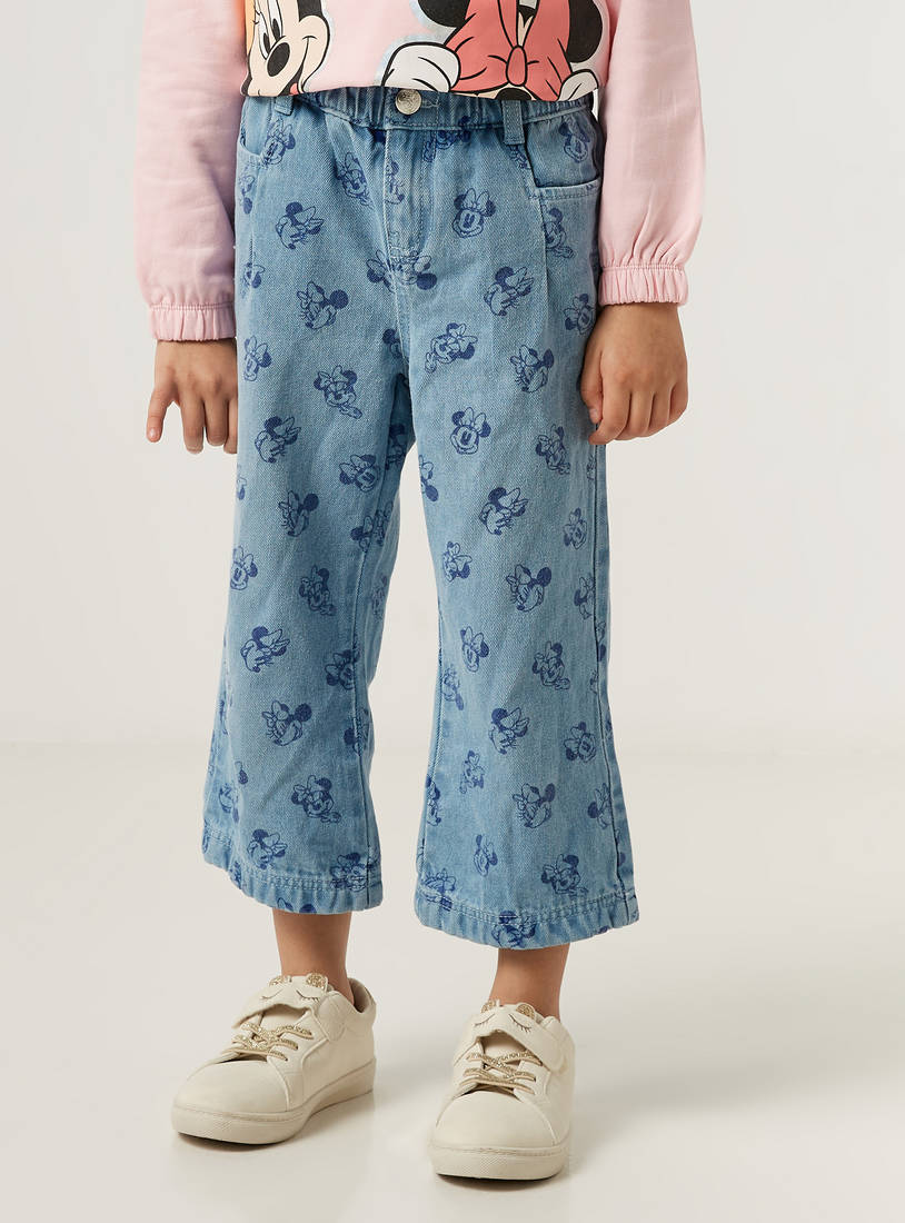 Minnie Mouse Print Culotte with Button Closure and Pocket-Jeans-image-1