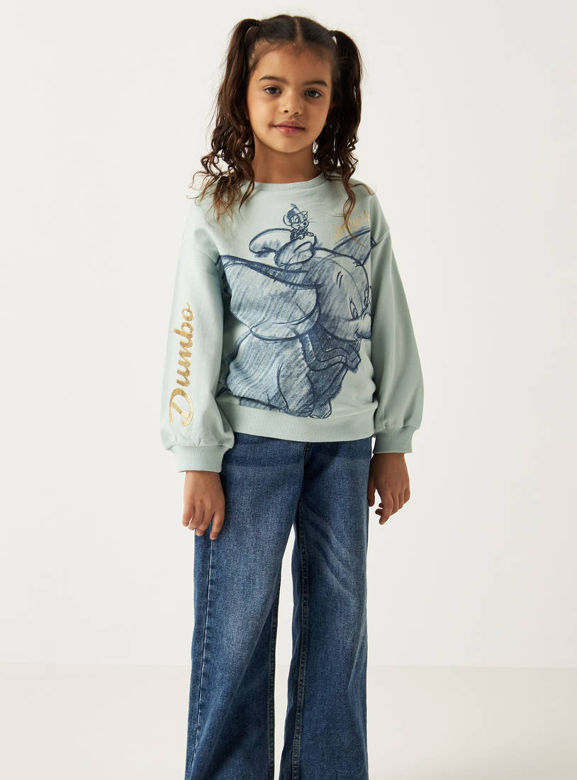 Dumbo Print Round Neck Sweatshirt with Long Sleeves-Hoodies & Sweatshirts-image-0