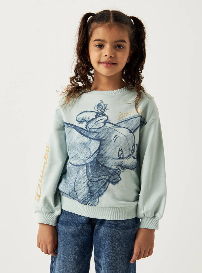 Dumbo Print Round Neck Sweatshirt with Long Sleeves-Hoodies & Sweatshirts-image-1
