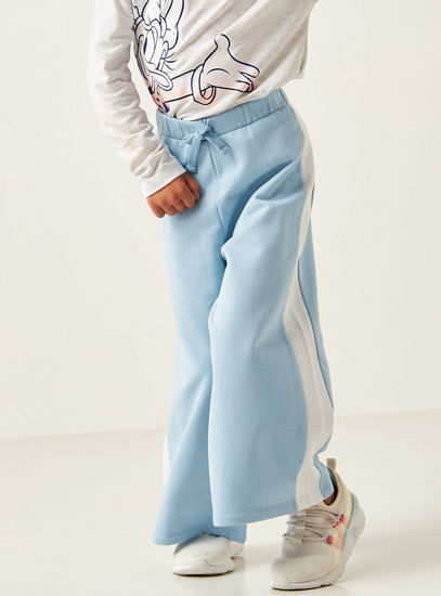 Solid Wide Leg Pants with Tape Detail and Drawstring Closure