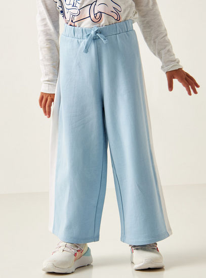 Solid Wide Leg Pants with Tape Detail and Drawstring Closure