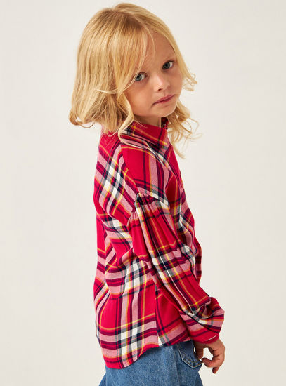 Minnie Mouse Checked Shirt with Spread Collar and Long Sleeves