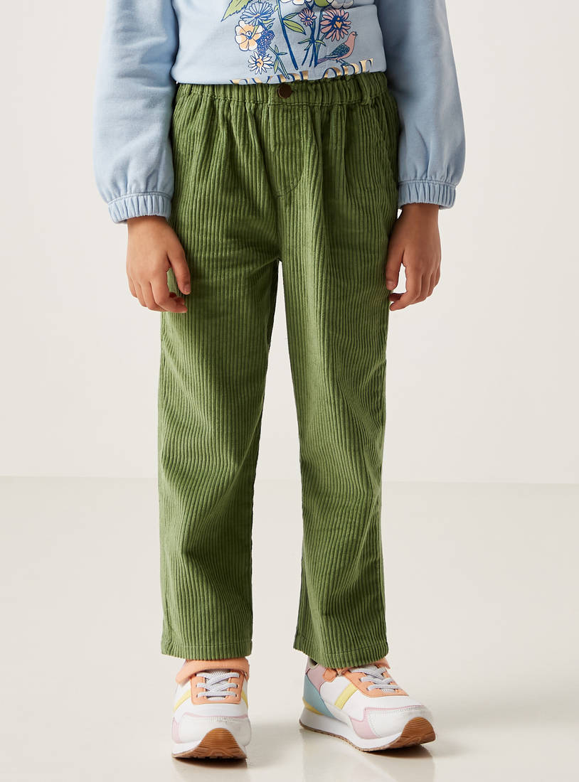 Ribbed Corduroy Pants with Button Closure and Pockets-Trousers-image-0