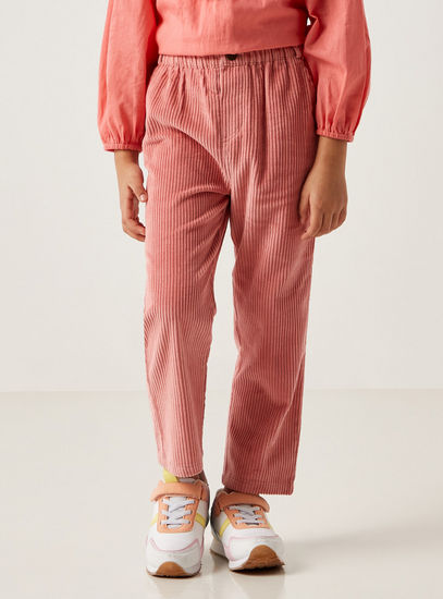 Ribbed Corduroy Pants with Button Closure and Pockets