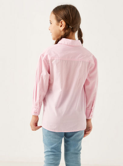 Solid Poplin Oversized Shirt with Long Sleeves and Chest Pocket