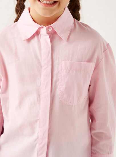 Solid Poplin Oversized Shirt with Long Sleeves and Chest Pocket