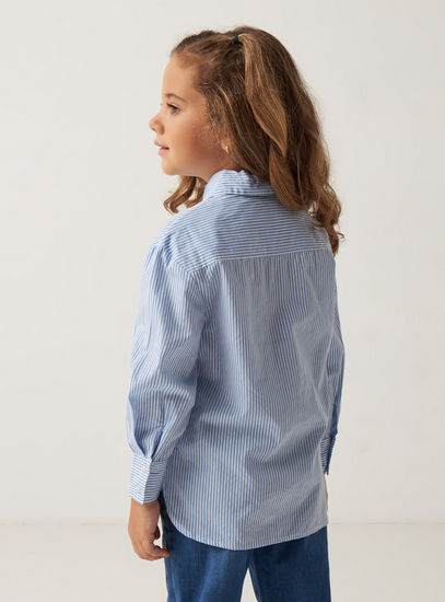 Striped Poplin Oversized Shirt with Long Sleeves and Button Closure