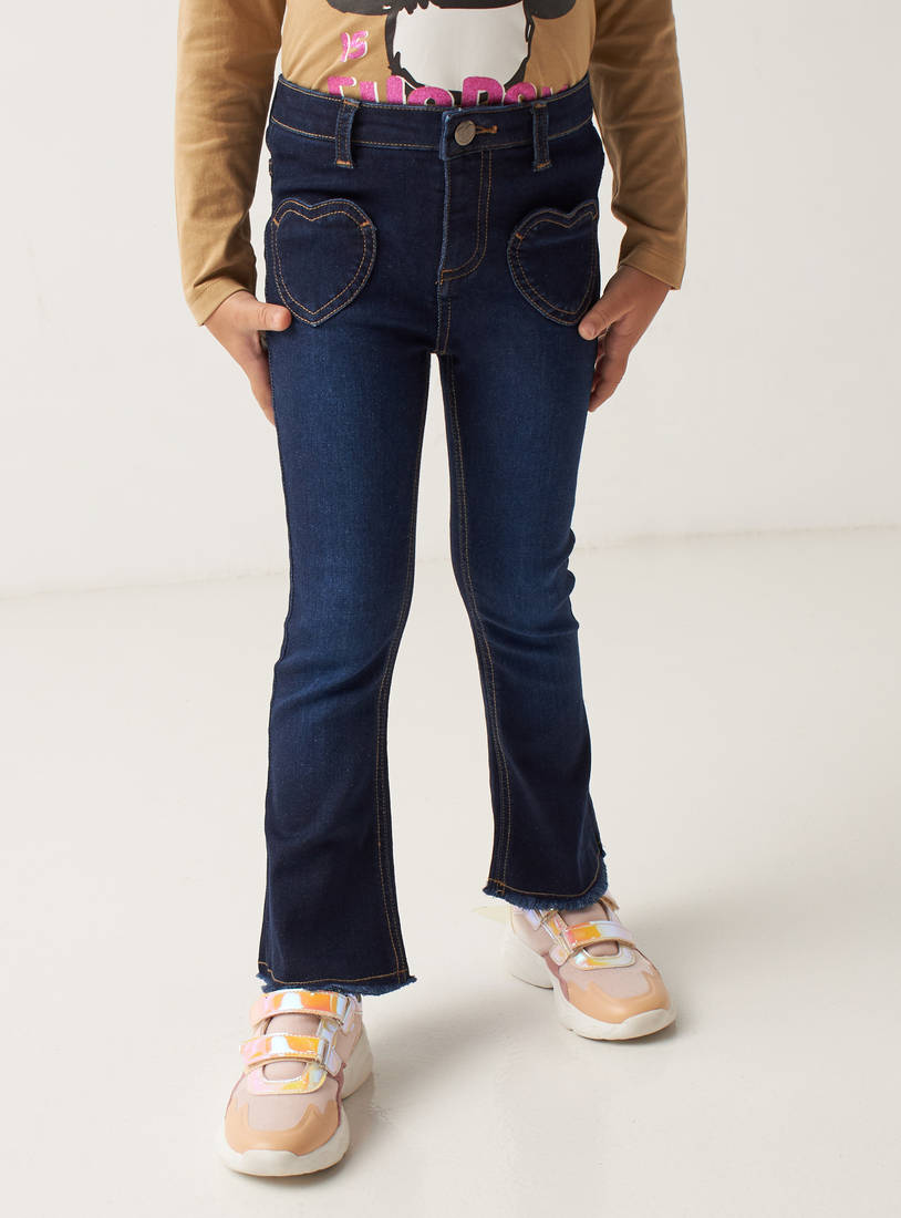 Solid Wide Leg Denim Jeans with Heart-Shape Pockets and Button Closure-Jeans-image-1