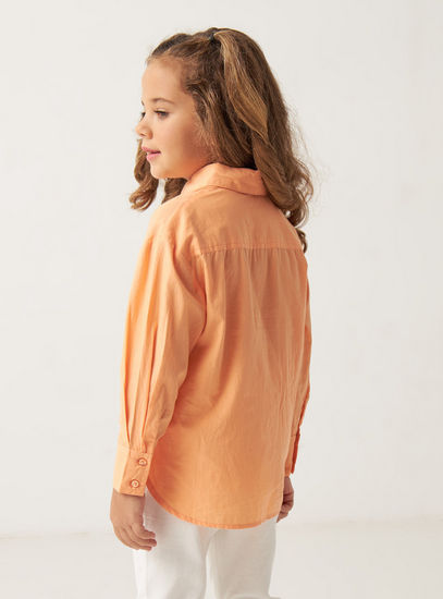 Solid Poplin Oversized Shirt with Long Sleeves and Button Closure