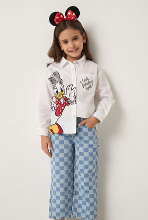 Daisy Duck Print Collar Shirt with Long Sleeves