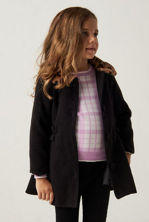 Plain Long Sleeves Coat with Faux Fur Collar and Button Closure-mxkids-girlstwotoeightyrs-clothing-coatsandjackets-coats-2