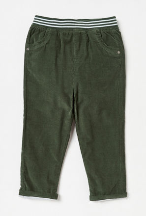 Solid Pants with Striped Waistband and Pocket